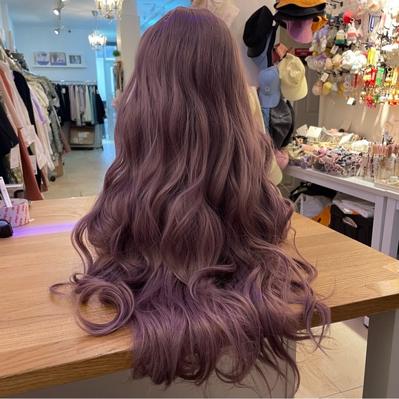 - Human hair blend light purple body wavy wig main image 7